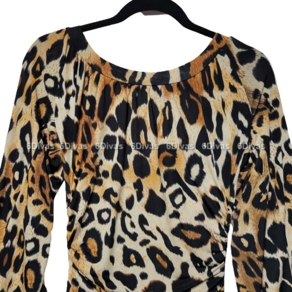 Brown and Black Sexy Long Sleeved Animal Print Dress Size M - Picture 4 of 8